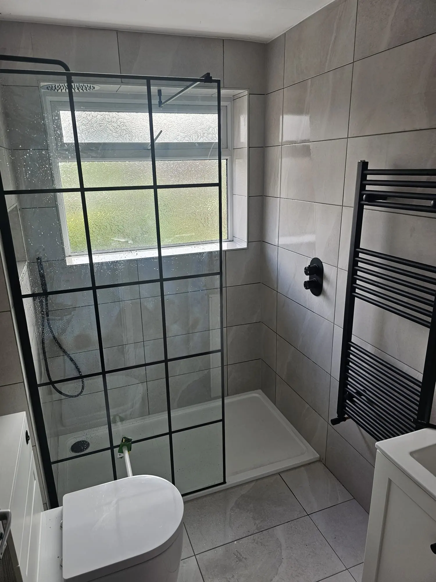 Bathroom — crittall screen · matt black