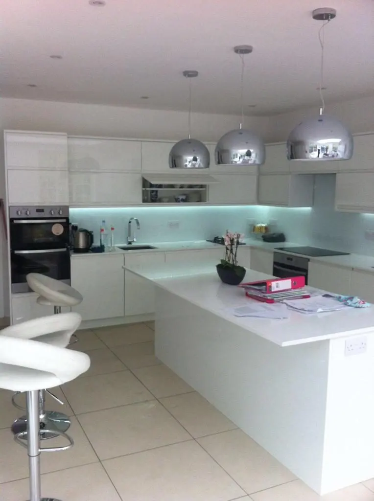 white gloss island · pendants